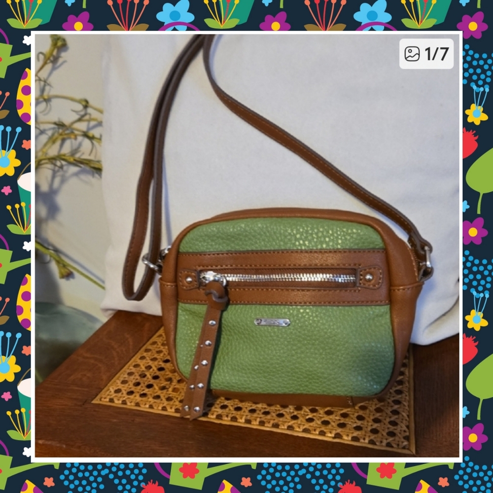 Chaps Green and Tan Crossbody Bag